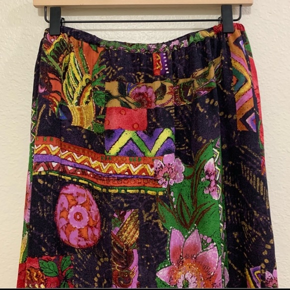 CHICO’S 100% SILK VINTAGE SKIRT WOMEN SZ 1  PINK PURPLE ABSTRACT LAYERED RUFFLES - Picture 3 of 11